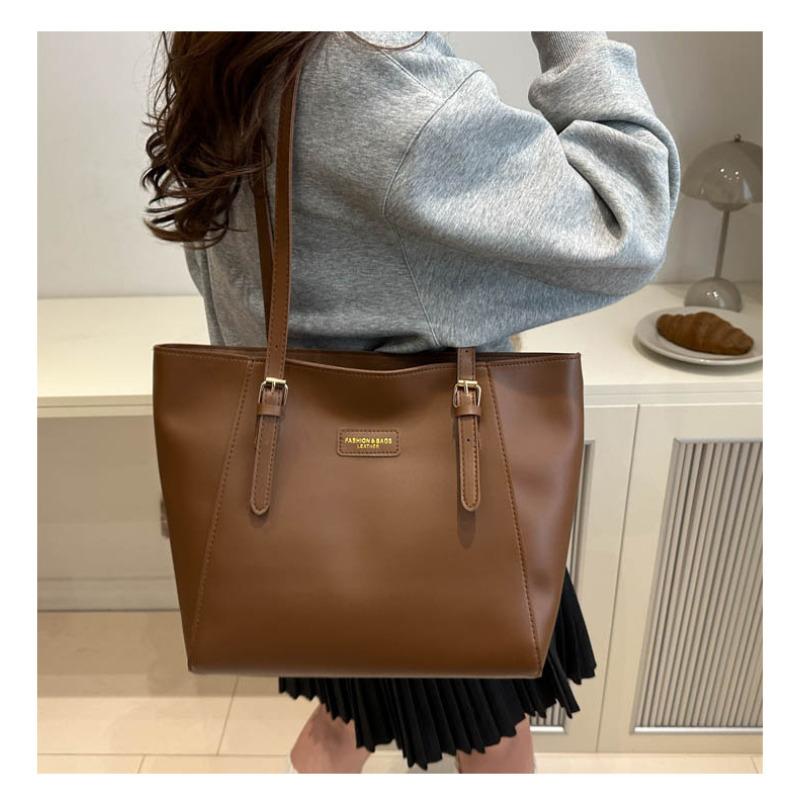 Solid Color Minimalist Large Capacity Tote Bag Soft Faux Leather Commuter Shoulder Handbag