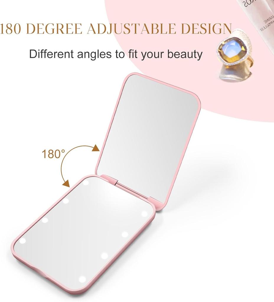 LED Vanity Makeup Mirror 1X/3X Magnification Compact Cosmetic Mirror with Light Cell Batteries Mini Portable for Purse Travel