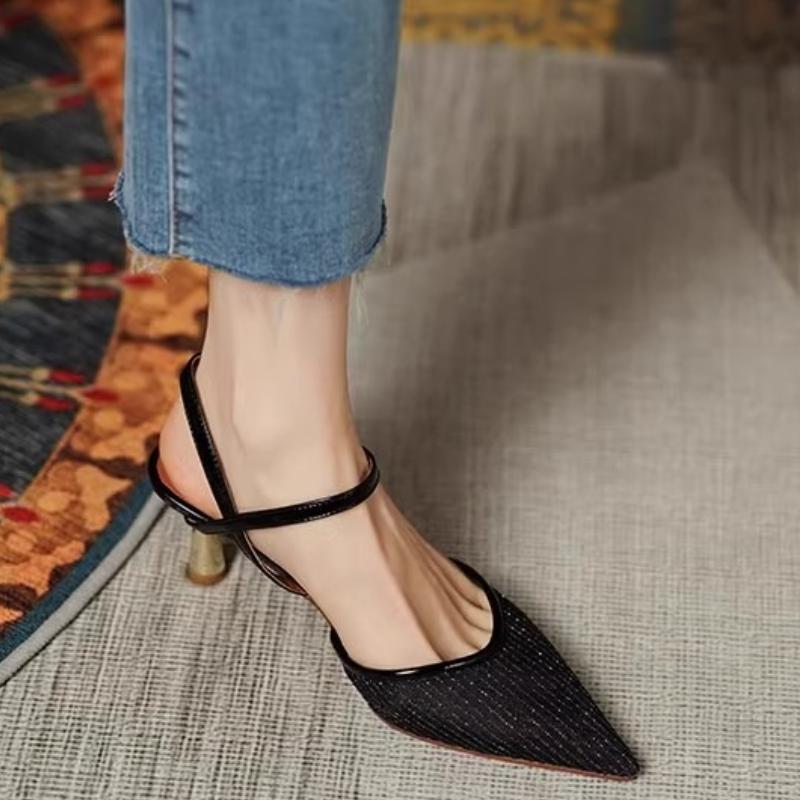 

Модные Роскошные Ретро Сетчатые Босоножки на Каблуке Женская Мода Дизайнерские Слингбэки Летняя Обувь Женские Туфли-Лодочки с Острым Носком Женские Сандалии 34 чёрный