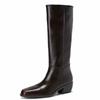 Cowhide version~ Square head thick heel high boots women's autumn and winter polished thick sole thick leg thin wide tube long boots