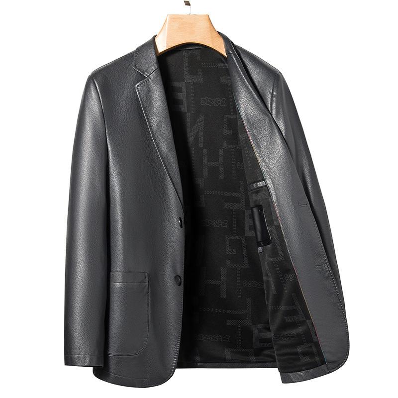 Spring and Autumn Suit Collar Men's Leather Jacket Business Casual Sheepskin Middle-aged Leather Jacket