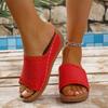 European and American Round Head Retro Solid Color Sandals Hollow Sewn Wedges Women's Shoes