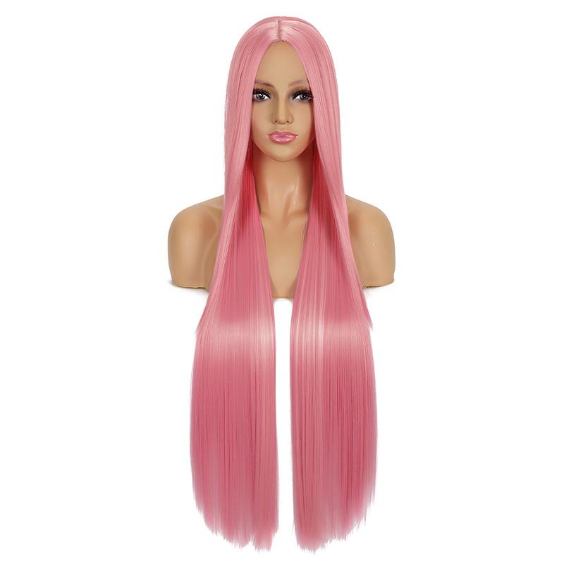 100cm Lange Rechte Cosplay Pruik Midden Scheiding Centrale Scheiding Blond Roze Rood Paars Hittebestendige Synthetische Haar Pruiken