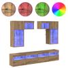 TV Wall Unit with LED Light Strips 6 pcs Reclaimed Wood Effect Particleboard