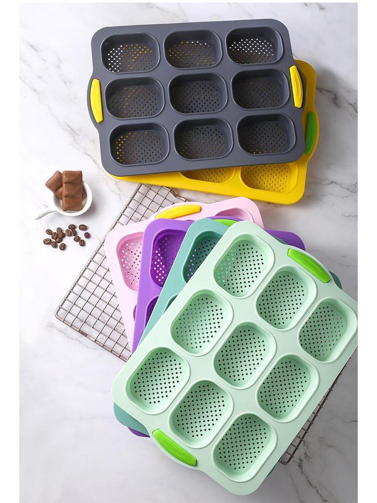 9-Cavity Non-Stick Silicone Oval Baguette Cake Mold for DIY Bread and Baking