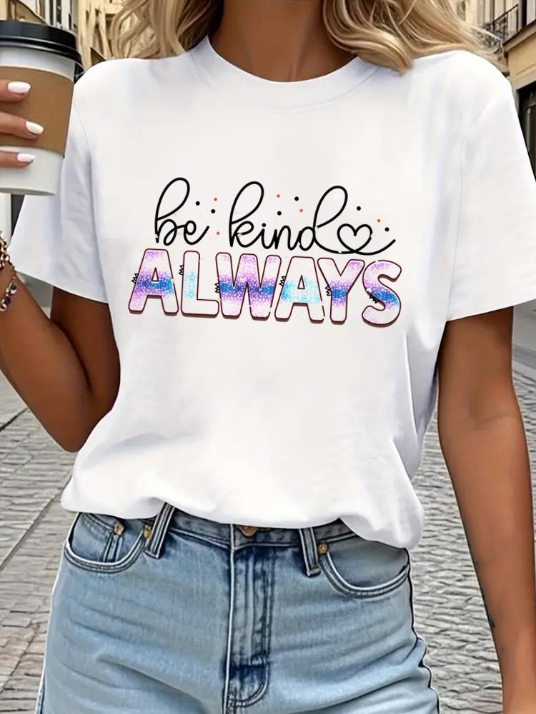 (Asian Size) Tee Top sweet letter style trend Print Women Woman Fashion Clothing Short Sleeve T Shirt  Female Graphic T-shirts
