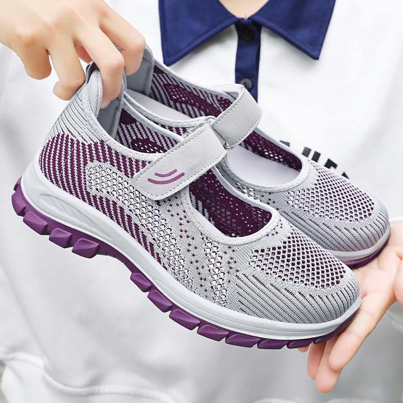 Shoes Women's Shoes Versatile Summer Casual Shoes Velcro Single Shoes Flying Weaving Breathable Mesh Non-slip and Wear-resistant Mom Shoes