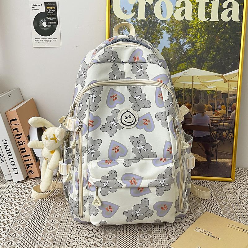 New high-value love bear niche design backpack female college students female junior high school students large-capacity schoolbag