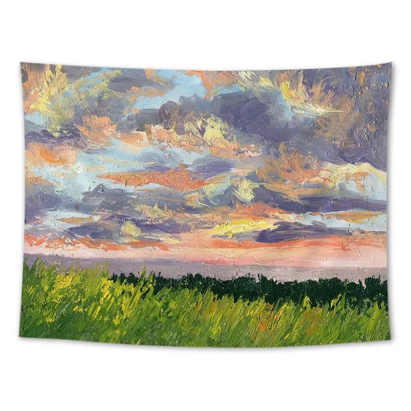 Wall Hanging Tapestry Sunflower Lavender Oil Painting Landscape Room Decoration Background Cloth
