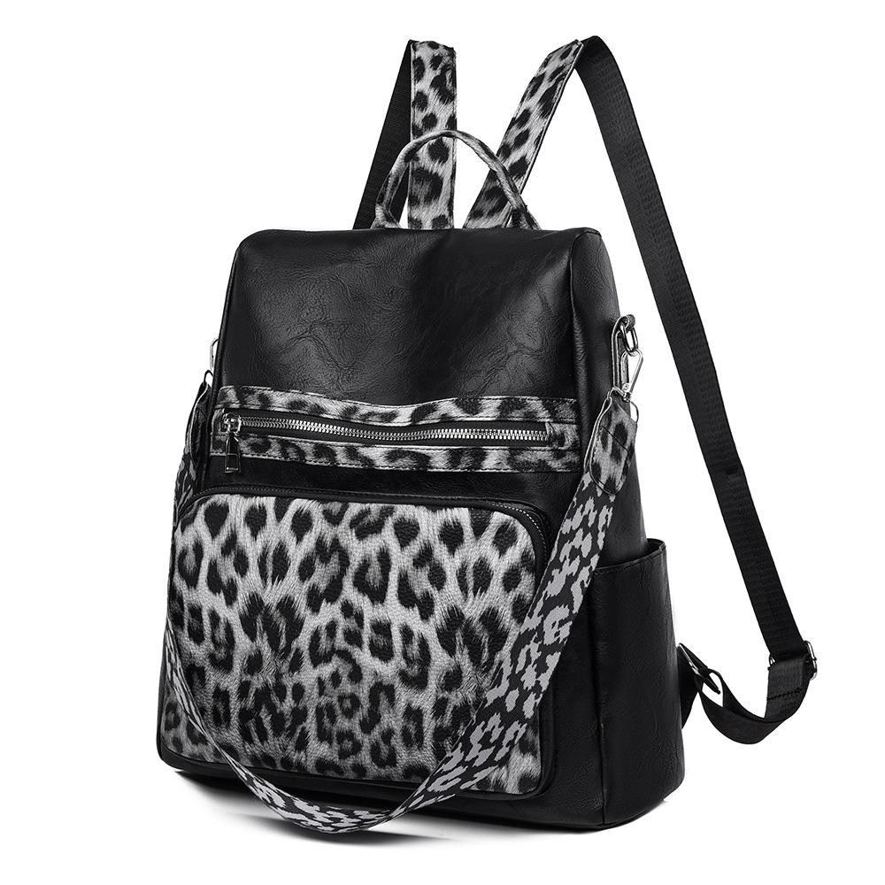Sac à dos rétro pour femme, grande capacité, imprimé léopard bicolore