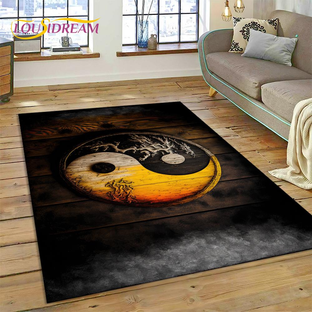 HD Nature Yin Yang 3D Chinese Tai Chi Bagua Rug Carpet for Living Room Bedroom Decor,Non-slip Decoration for Sofa Doormat Gift