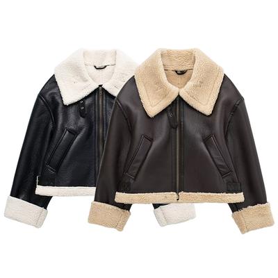 Giacche Bomber da Donna alla Moda in PU con Zip Frontale Singola, Colletto a Revers Vintage, Maniche Lunghe, Outfit Chic da Donna