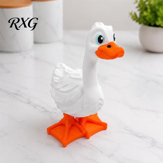 Unique Outdoor Entrance Decor 3D Printed Yard Goose Statue, Cute White Long Neck Porch with Whimsical Orange Beak Feet, Garden Decorative Figurine for