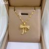 Bow Zircon Light Luxury Temperament Gorgeous Full Diamond Necklace Female Versatile Collarbone Chain Titanium Steel Chain