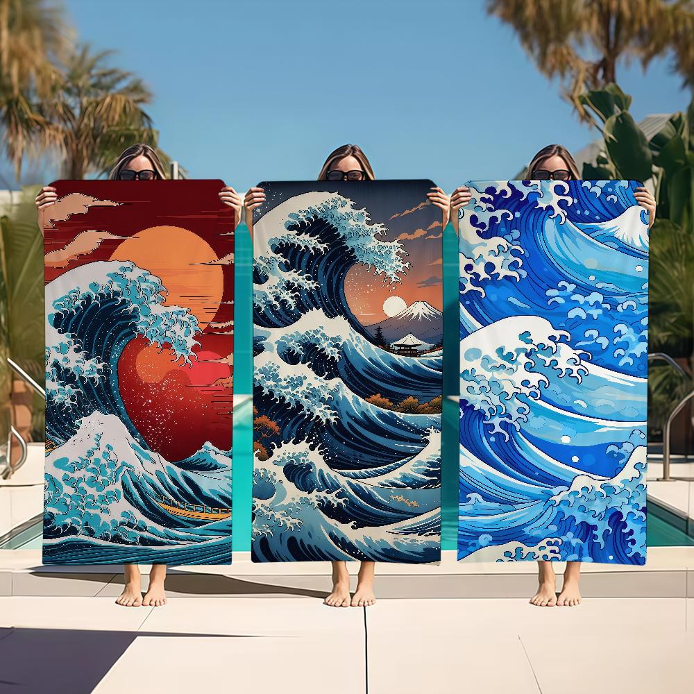 Towel Textile Bathrobe Beach Quick-Drying Ocean Lightweight Waves Portable Camping Swim Cartoon Pool Travel