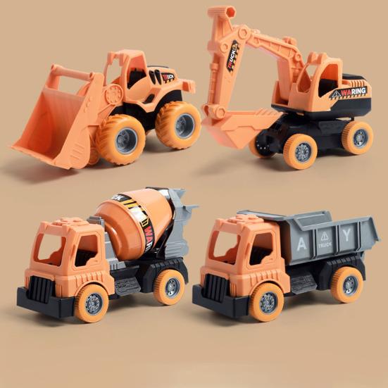 1/4 Stück Kinder Baufahrzeug Spielzeug Trägheitsantrieb Bewegliche Gelenke Ingenieurfahrzeug Kleinkinder Lernbagger Bulldozer Kipplaster Mischwagen