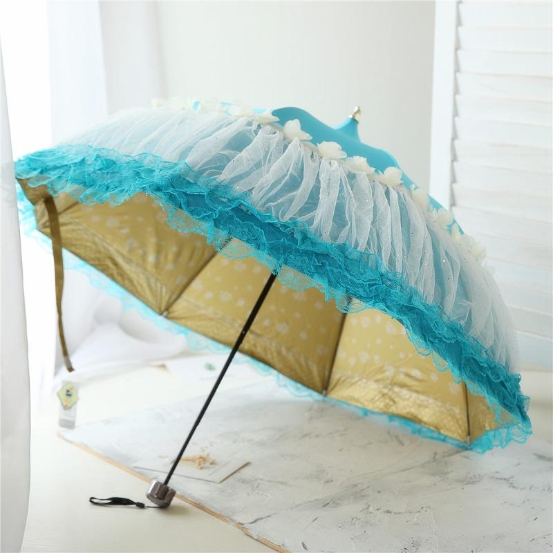Uv Blocking Umbrella Folding Sun Umbrellas Strong Windproof Ultralight Lace Parasol Luxury Portable Piece Rains Accessories