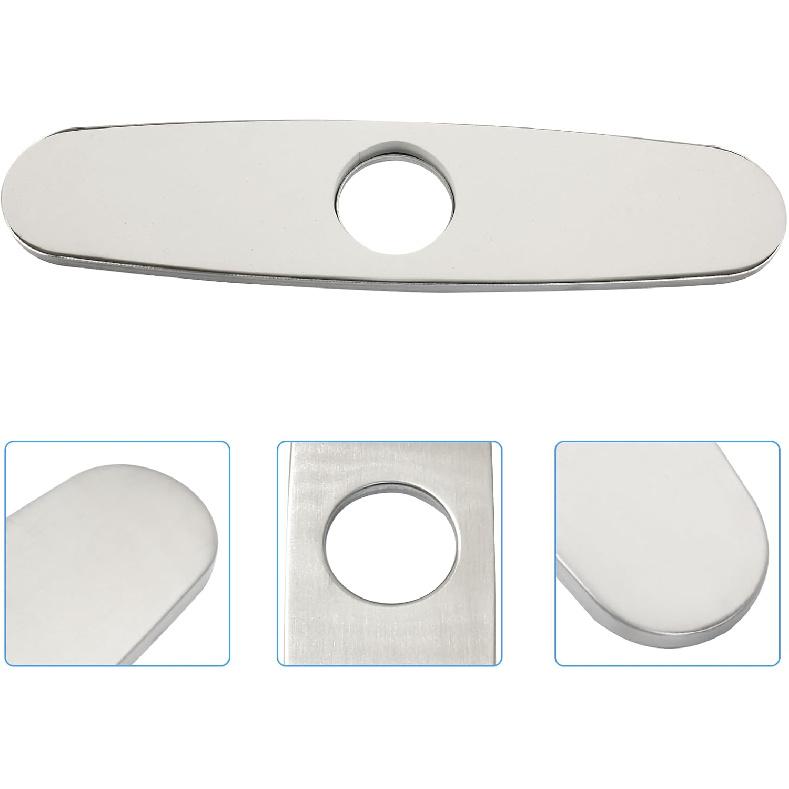 Stainless Steel Faucet Deck Plate, 10" Sink Hole Cover for Bathroom & Kitchen Vanity Sink, Silver Escutcheon Plate for Arc Edge Mixer Tap