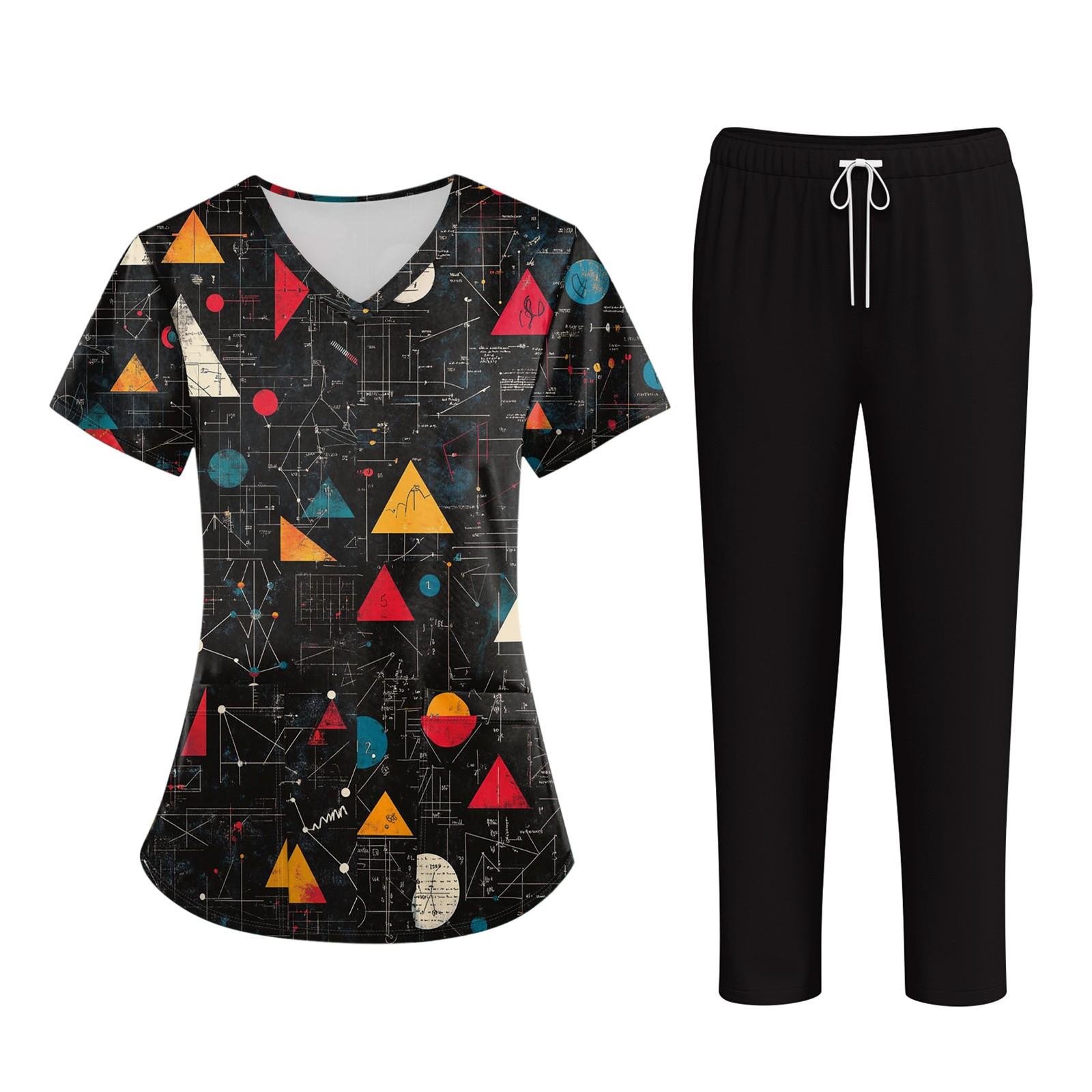 

Плюс размерСкраб с принтом Рабочая форма Топы для женщин Крест V-образным вырезом Хэллоуин Принт с короткими рукавами Забавные футболки Спецодежда Футболка с карманами XXL чёрный