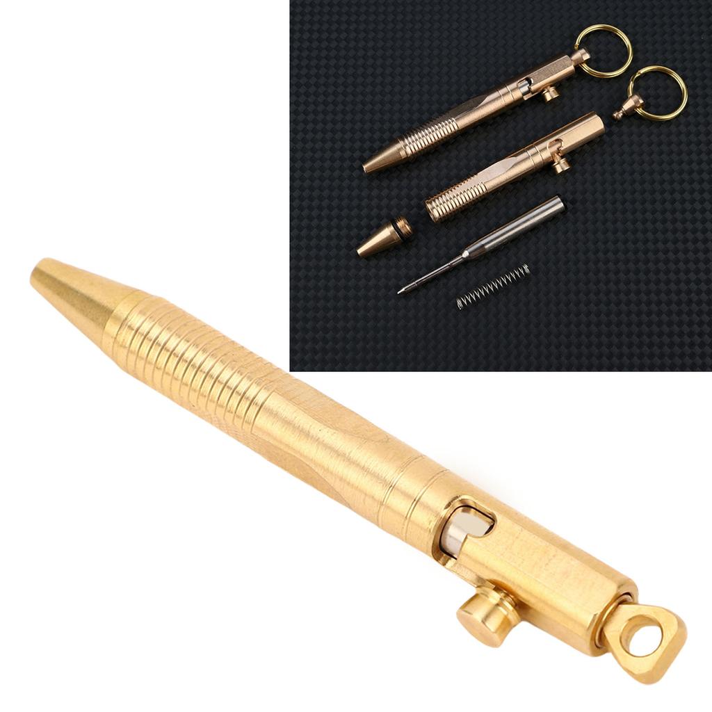 Quick Release Ballpoint Pen Brass Compact Pen with Detachable Keychain On Top for Working Traveling Writing