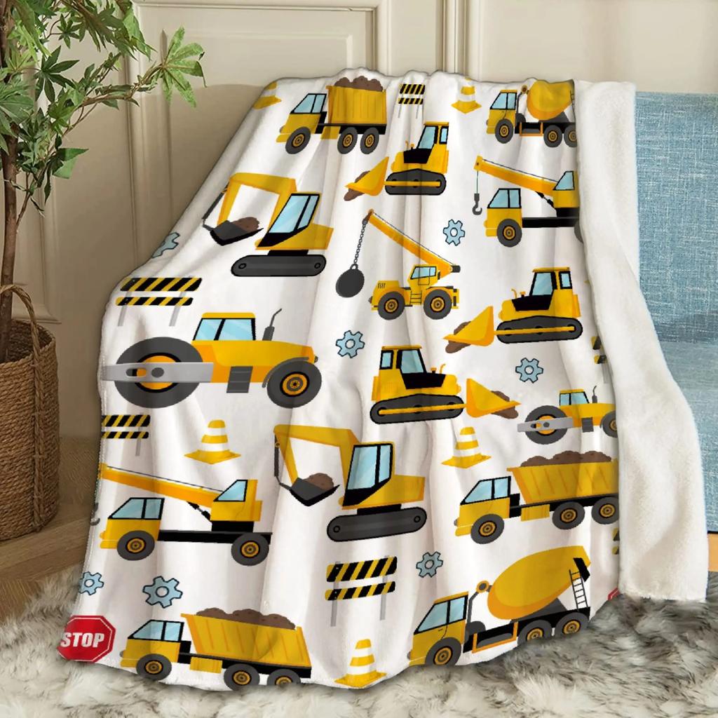 Construction Truck Blanket Kids Boys Cartoon Excavator Plush Throw Blanket Fuzzy Flannel Tractor Blankets for Bed Couch Sofa