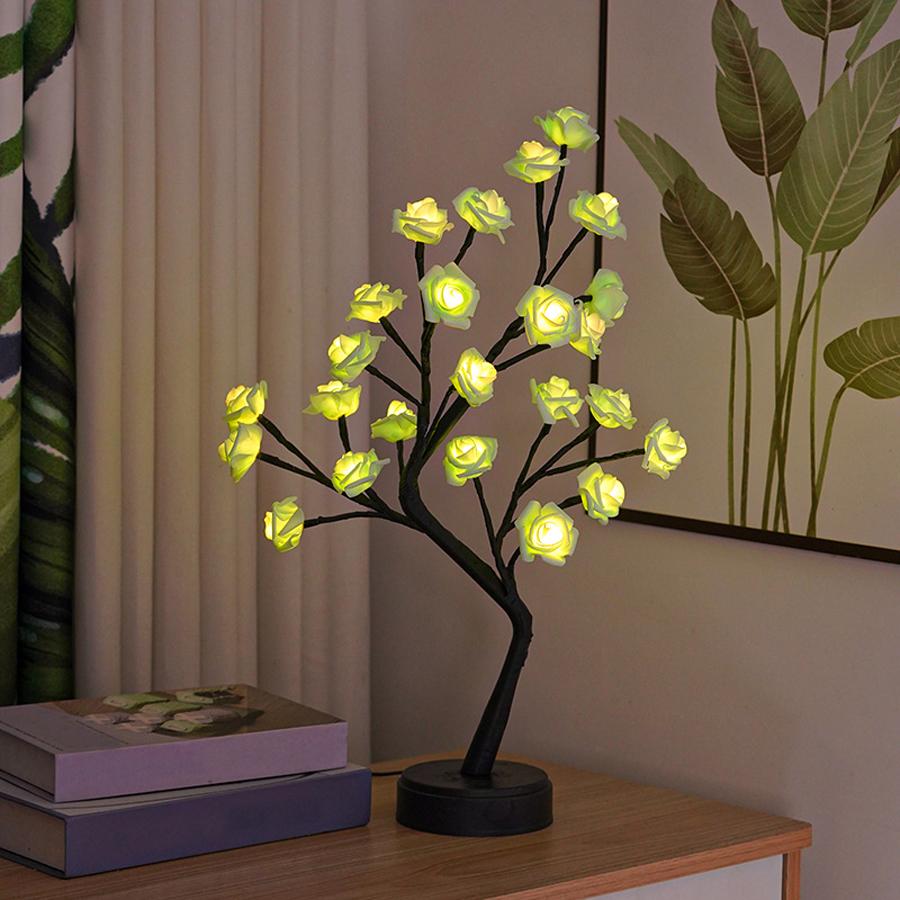 

LED Rose Tree Lamp Holiday Desktop Gift Decorative Lamp Small Desk Lamp Night Light MULTI