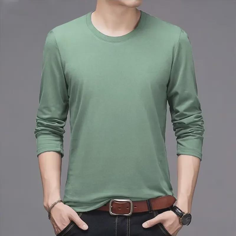 Men's White Long-Sleeve Solid Color T-Shirt, Spring/Autumn, Large Size