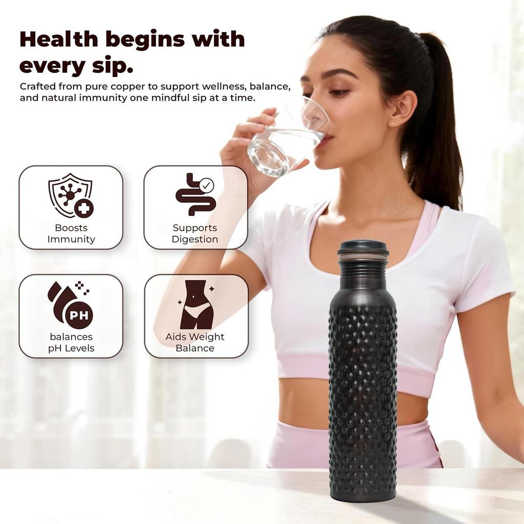Bakır Şişe Taşıma Çantası ile İçme Suyu için BPA İçermez Sızdırmaz Bağışıklığı Güçlendirir Sindirim ve Karaciğer Sağlığını Destekler Ayurveda'dan İlham Alınmıştır - 1 Litre