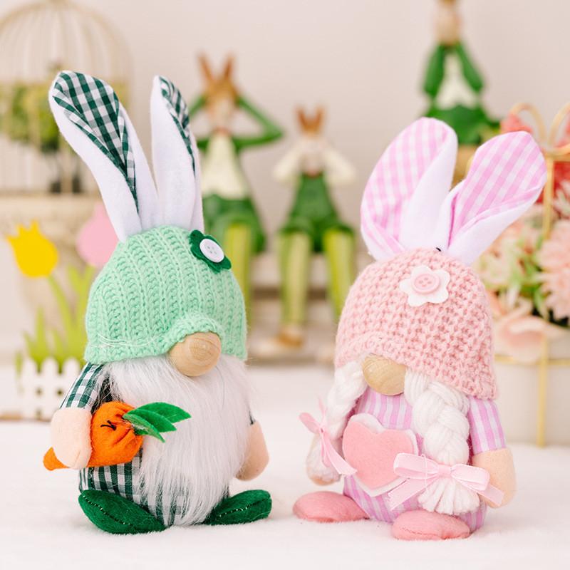 Cute Easter Rabbit Figurine Face Less Gnome Soft Plush Ornament For Spring Seasonal Home Decor