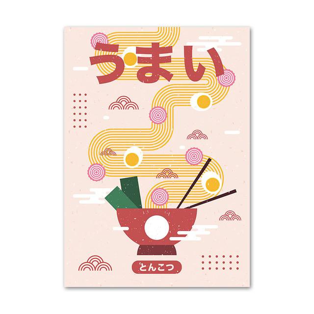 Japanese Food Poster Funny Ramen Noodles Sushi Kitchen Wall Art Print Canvas Painting Pictures for Restaurant Home Decor Cuadros