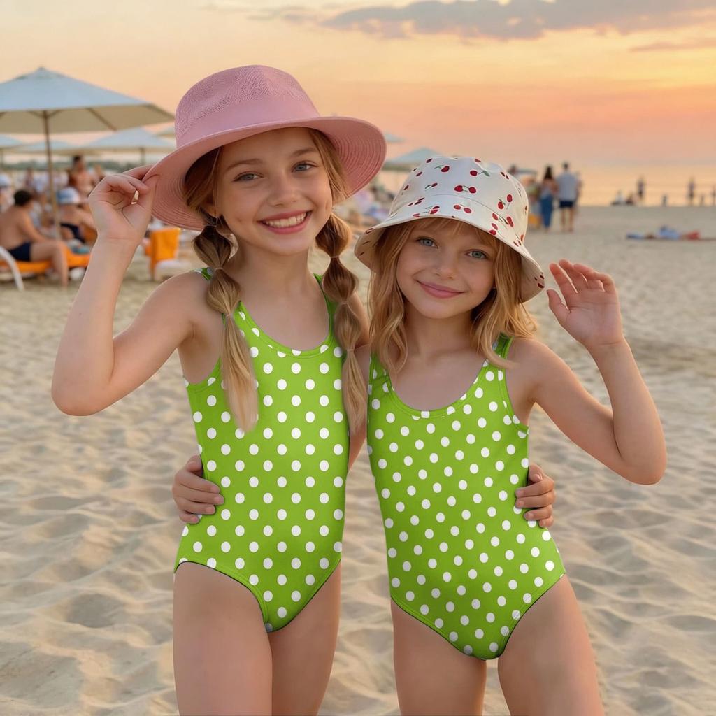 Girls One Piece Swimsuit Polka Dot Print Sleeveless Casual Swimwear for Summer Beach Pool Use Comfortable Fit
