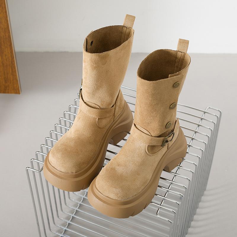 Retro thick-soled Martin boots women's 2025 new popular Maillard short boots two wear rivet belt buckle medium boots