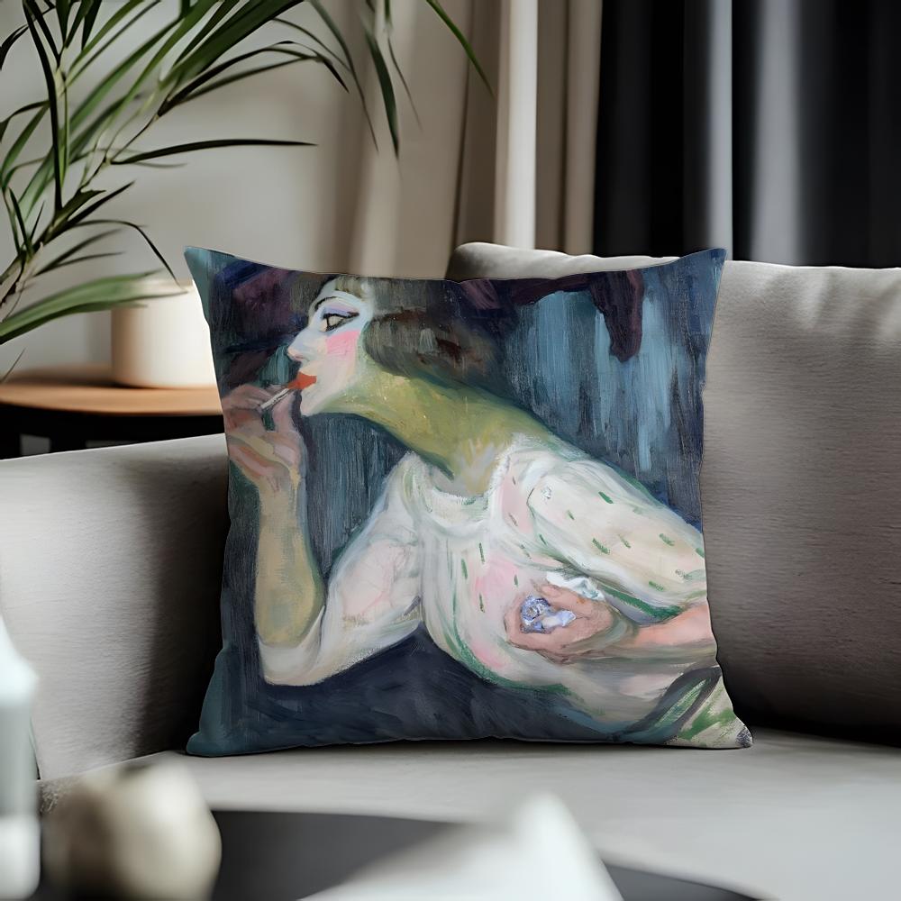 Fashion FFfrantisek Kupkaed Cushion Cover Antidustmite Pillowcase Invisible Zipper Silky Short Plush Sofa Cushion Cover