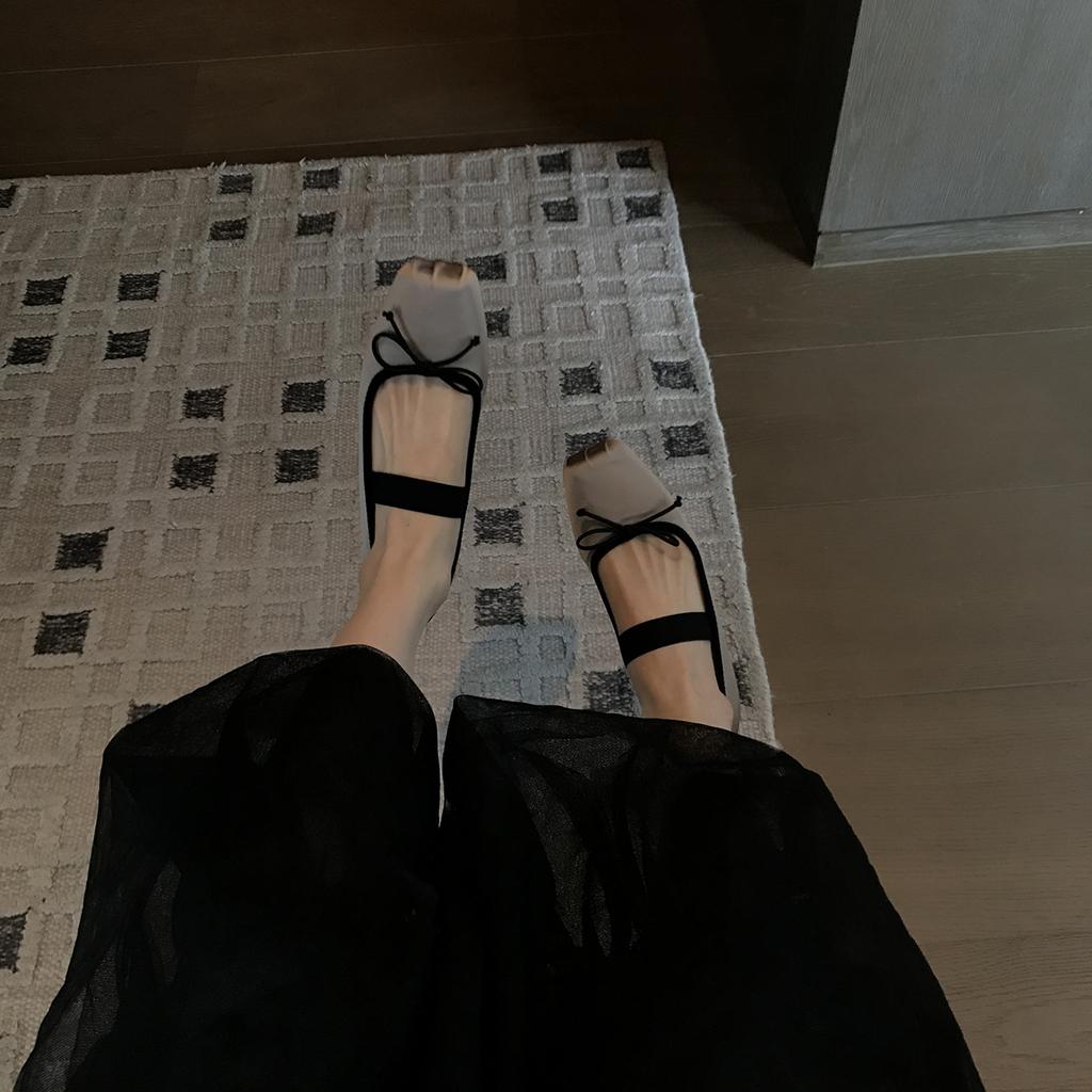 French Retro Ballet Shoes Women 'S Summer Soft Satin Square Toe Flat Shoes Temperament Does Not Wear Feet