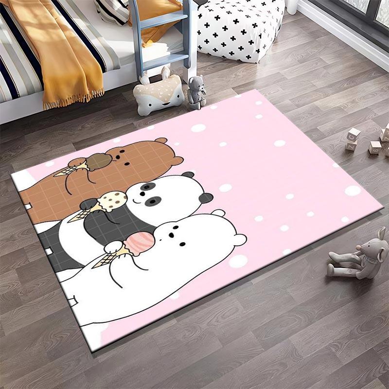 Cartoon Bears Eating Ice Cream On Pink Background Cute Animal Pattern Carpet. Suitable for Use As an Anti-slip1 For1room and Bedroom Sofas