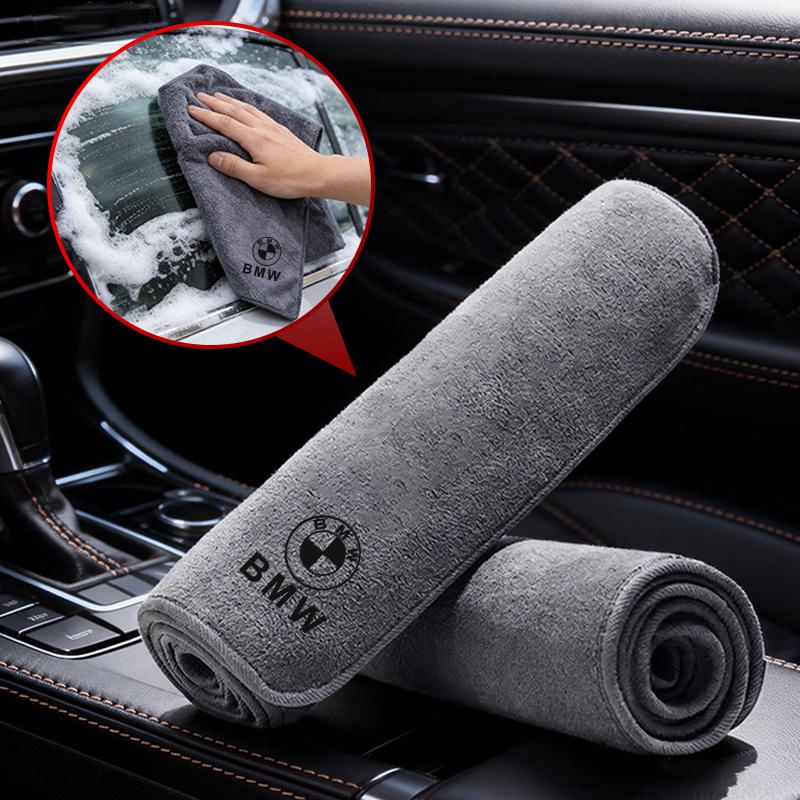 Soft Suede Car Wash Microfiber Towel Cleaning Drying Cloth Stickers For BMW X5 X6 F30 F34 F10 F20 G20 G30 F15 F16 1 3 5 7 Series TS2