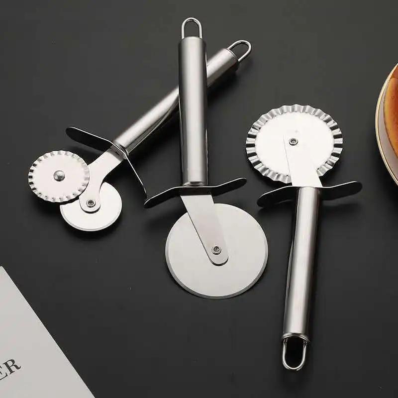 Doppelrollen Pizza Edelstahlmesser Nudelschneider Pasta Pasta Runde Spitze Pizzarad Küchenwerkzeuge Küchenzubehör