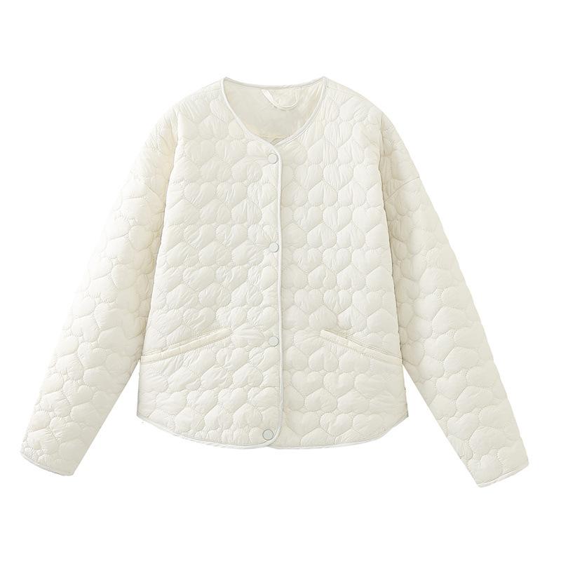 Women's Fashion Autumn Winter Heart Padded Jacket Women O Neck Long Sleeve Pocket Versatile Female Coat