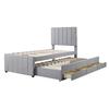 90x200cm Cotton Linen Fabric Storage Bed with Drawers Pull-out Bed Headboard Lines Design Strong Wood Slat Support Bed Home Furniture