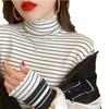Autumn and winter new warm thickened knitted bottoming shirt women's stripe versatile integrated velvet semi-turtleneck pullover sweater inner