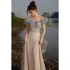 One-word Shoulder French Banquet Evening Dress Women's 1011 New Summer Girlfriend Bridesmaid Engagement Toast Dress Bridal Dress