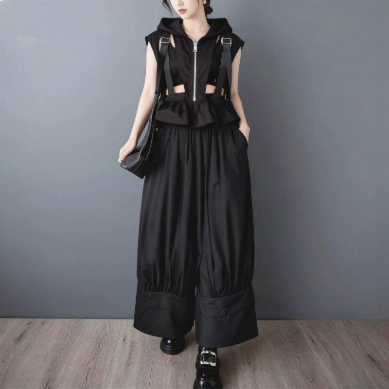 Black Plus Size Vintage High Waist Casual Loose Long Spring Autumn Wide Leg Pants Women Trousers