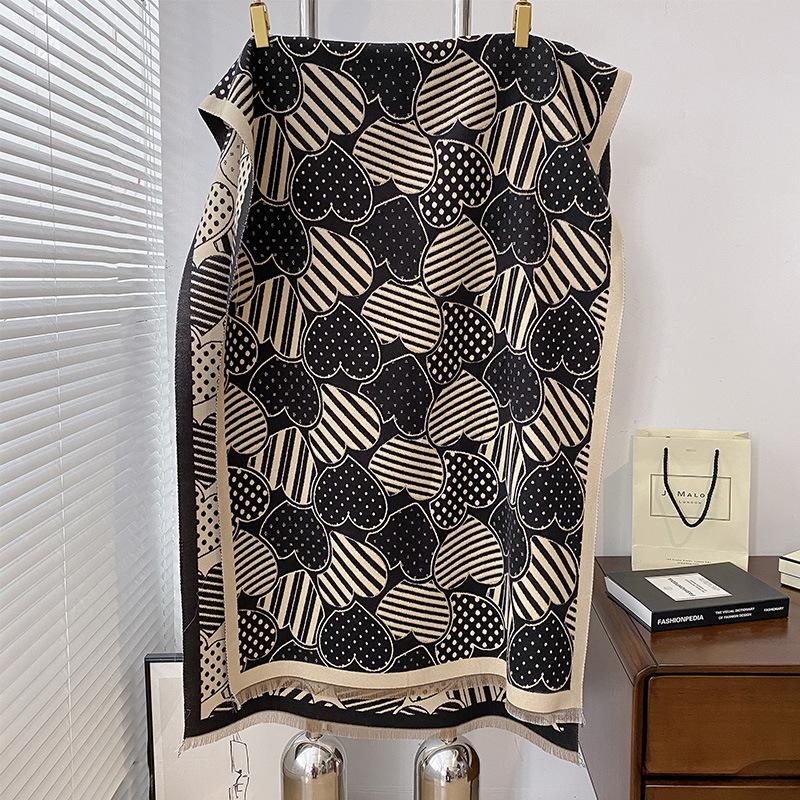 

искусственный кашемир любовь простой стиль принт двусторонний теплый шарф шаль женская верхняя одежда 185 чёрный