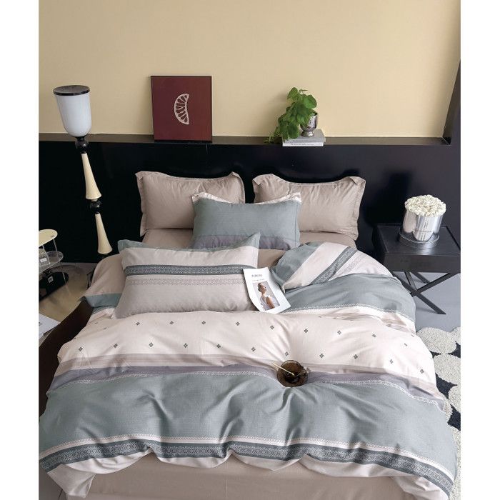 Parure de couette "Imprimé double face" percale de coton peigné 80 fils/cm² pour lit 140 à 160