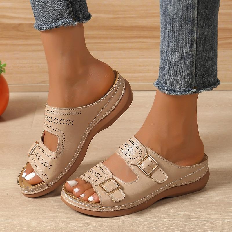 Women's New Multi-color Casual Cross-border Slipper with Cutout Metal Buckle Wedge