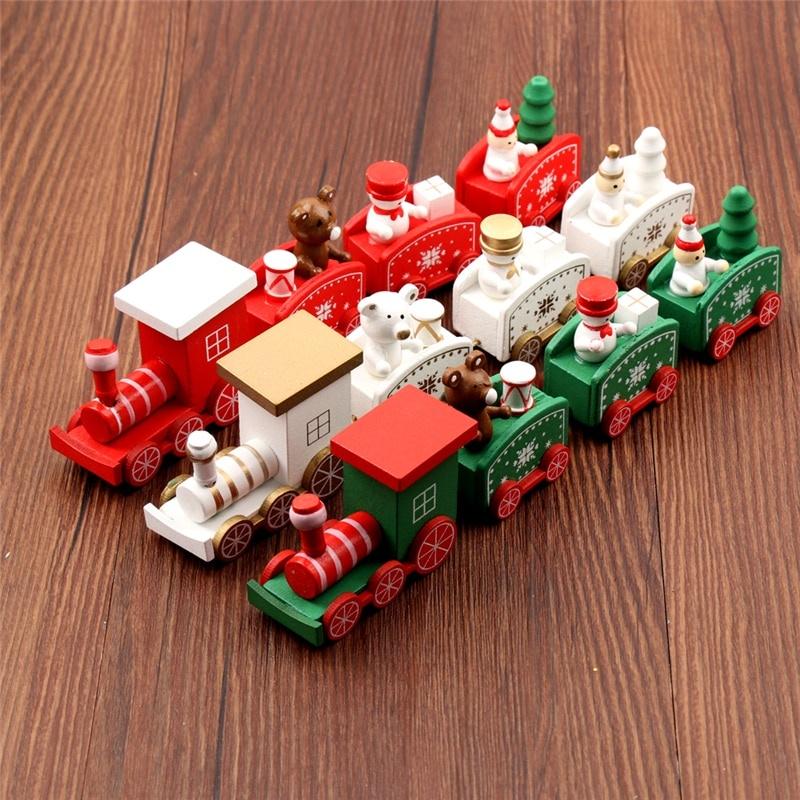 Christmas Train Painted Wood Christmas Decoration for Home with Santa Bear Xmas Kid Toys Gift