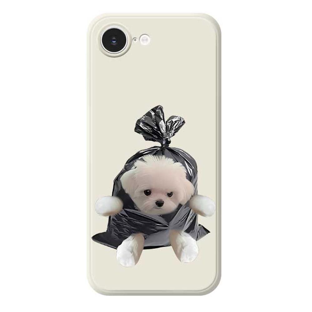 For iPhone 16e Case Garbage Bag Dog Pattern Printing Straight Edge TPU Phone Back Cover