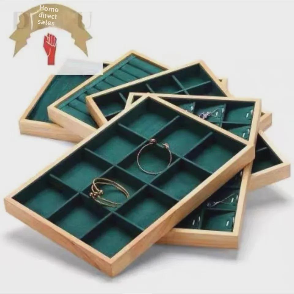 Bamboo and Wood Velvet Jewelry Tray for Bracelets and Earrings Display
