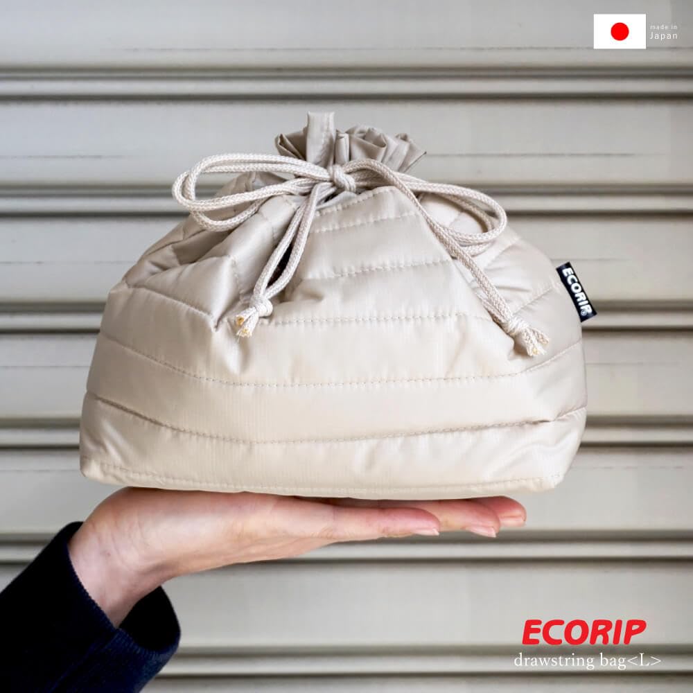 Padou Ecorip Cooler Drawstring Large Made with Recycled Lunch Bento Insulates and Keeps Food Cold and Made In Japan Bag, (Dark Gray), Water-Repellent,