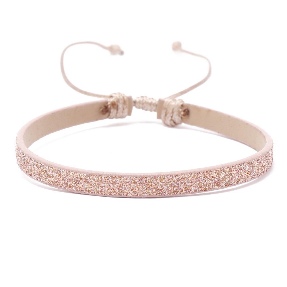 Colorful Sparkly Pu Leather Handmade Pullable Women's Bracelet Simple And Artistic European And American Style